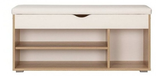 тумба для обуви лайт 08.58, размер ш 105.5 х г 31.5 х в 51 см, цвет дуб сонома, белая гладкая 101, экокожа (гранд белый) в Энгельсе