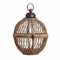 подсвечник-фонарь круглый деревянный большой со стеклом bamboo, 40 см в Энгельсе